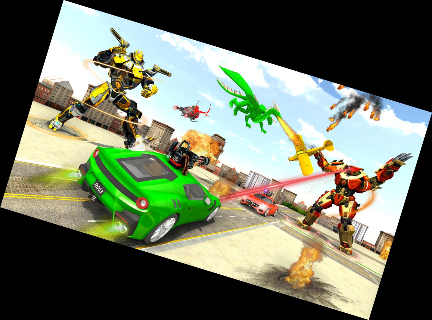 Fliegender Roboter Auto Transformations Krieg